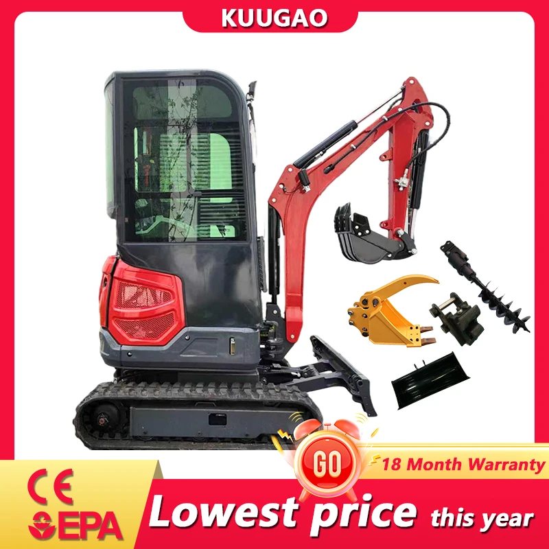 

Hydraulic Excavator 1.5 Ton 1.8 ton China Mini Excavator Mini bagger Free Shipping Customized Factory Kubota Small excavator