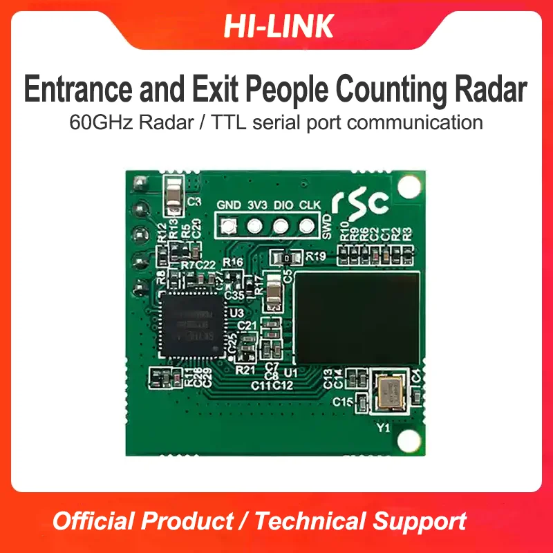 Hi-link HLK-LD6001C 60G mmWave Radar 4T4R Ceiling Mount Passenger Flow Counter Sensor for Smart Building