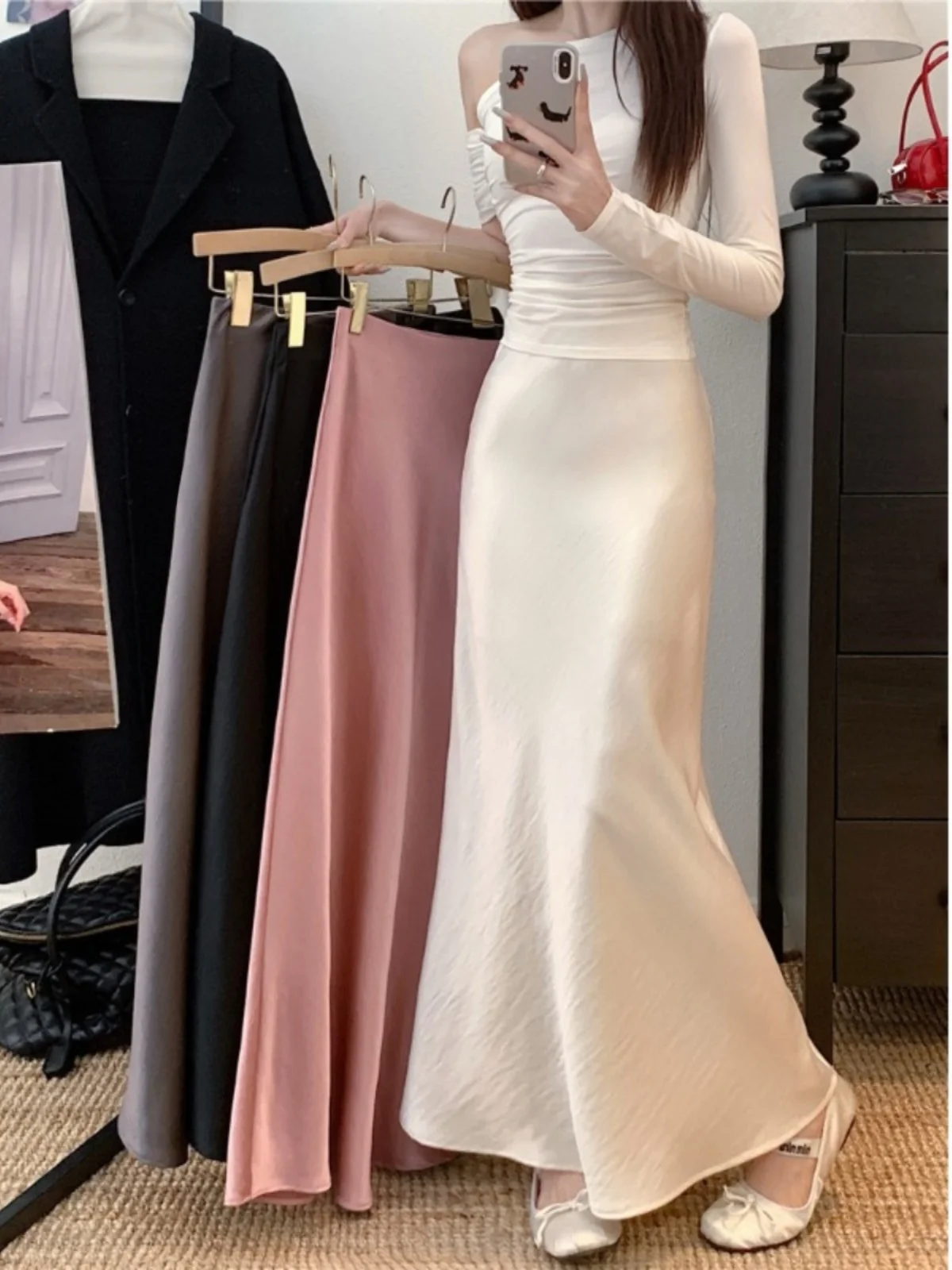 

Ele Satin f Skirt Women's Faion High Waist Slimming Fi Tail Wrap around Skirt Smooth Silky Commute Sle Long Skirt