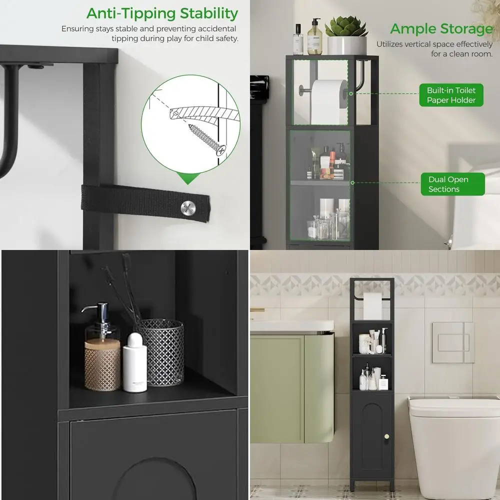 

Компактный угловой шкаф для хранения в ванной комнате с дверцами и регулируемыми полками, 7,9 x 7,9 x 38,2, черный