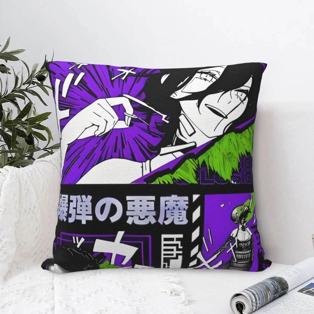 Chainsaw Man Reze Square Pillow Case Anime Bombs Devil Cushion Covers Vintage Zippered Decor Pillowcase for Sofa 18