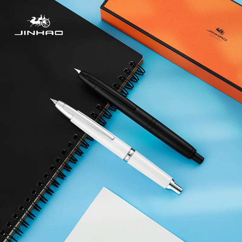 jinhao caneta tinteiro de metal retratil com clipe e conversor tinta escrita gift pen grupo preto e branco ef f nib 10 imprensa novo estilo 01