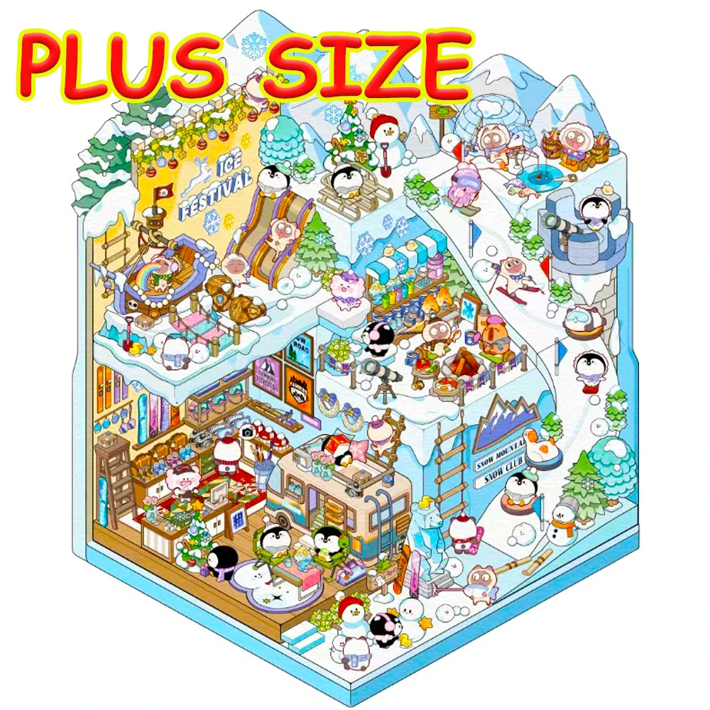 Plus Size Ice Snow World 3D-Szenenaufkleber Kabine Miniatur 2,5D Landschaftsbau Aufkleber Stapelaufkleber Weihnachtsgeschenk für Kinder