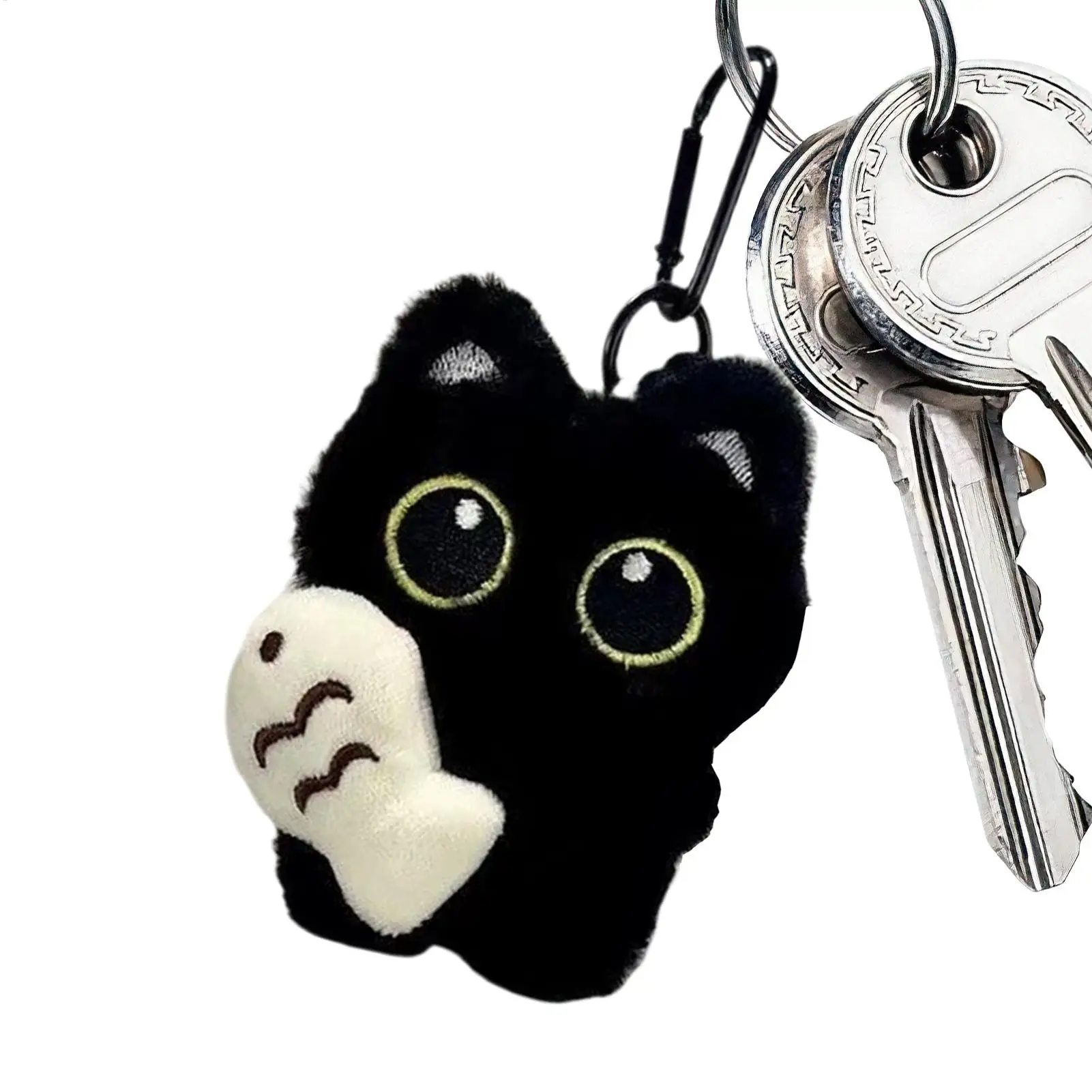 Cute Black Cat Plush Toy Keychain, Cartoon Kitten, Soft Stuffed Doll Pendant, Car Key, Backpack, Bag, Wallets Decoration Pendant