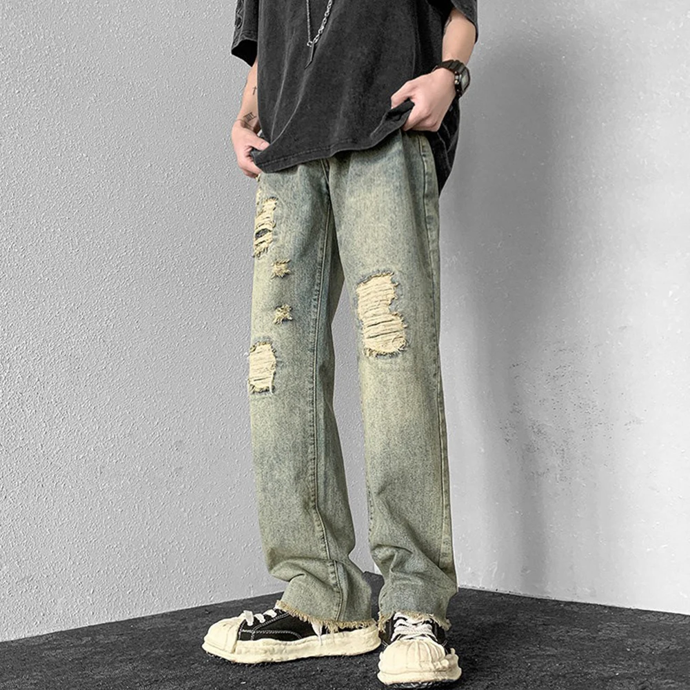 Straight Pants Jeans 50%Polyester+50%Cotton Casual Daily Fashion For Vacation Holiday Jeans Korean Ripped Comfy