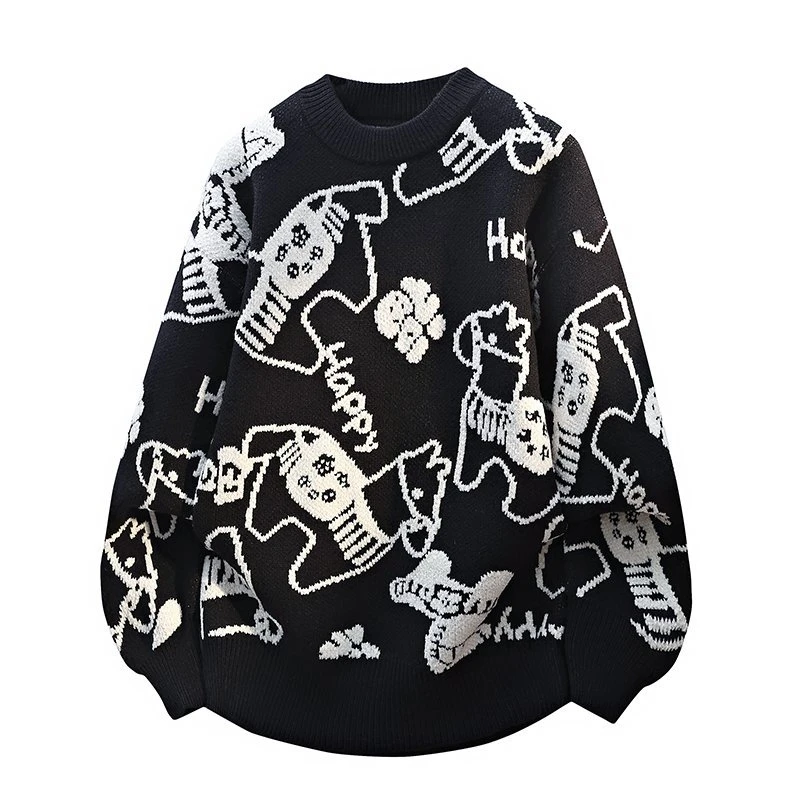 

Вязаный свитер с круглым вырезом и принтом Happy Pony, модная рождественская толстовка с капюшоном, мужской модный красный свитер, мужская и женская пара с героями мультфильмов