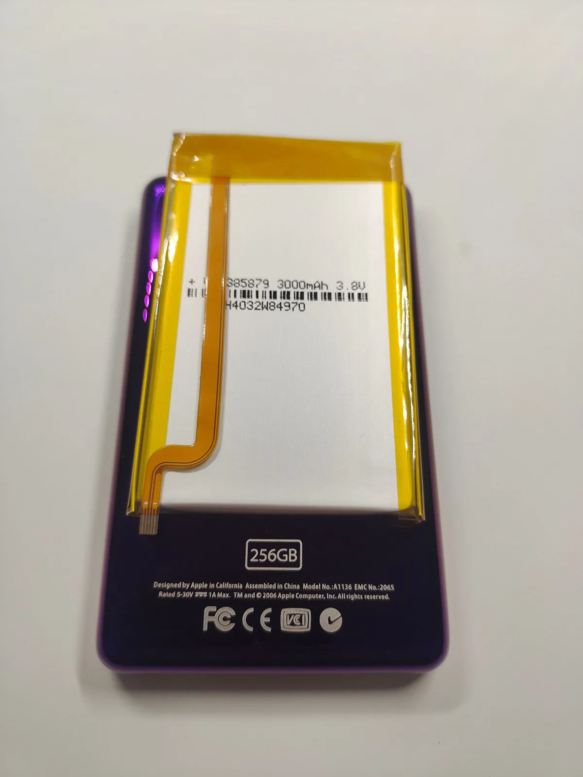 

For iPod Video 5th Classic 6th/7th Purple Metal Back Cover + 3000mAh Battery - Fit Thin 30GB/80GB/120GB/160GB Models