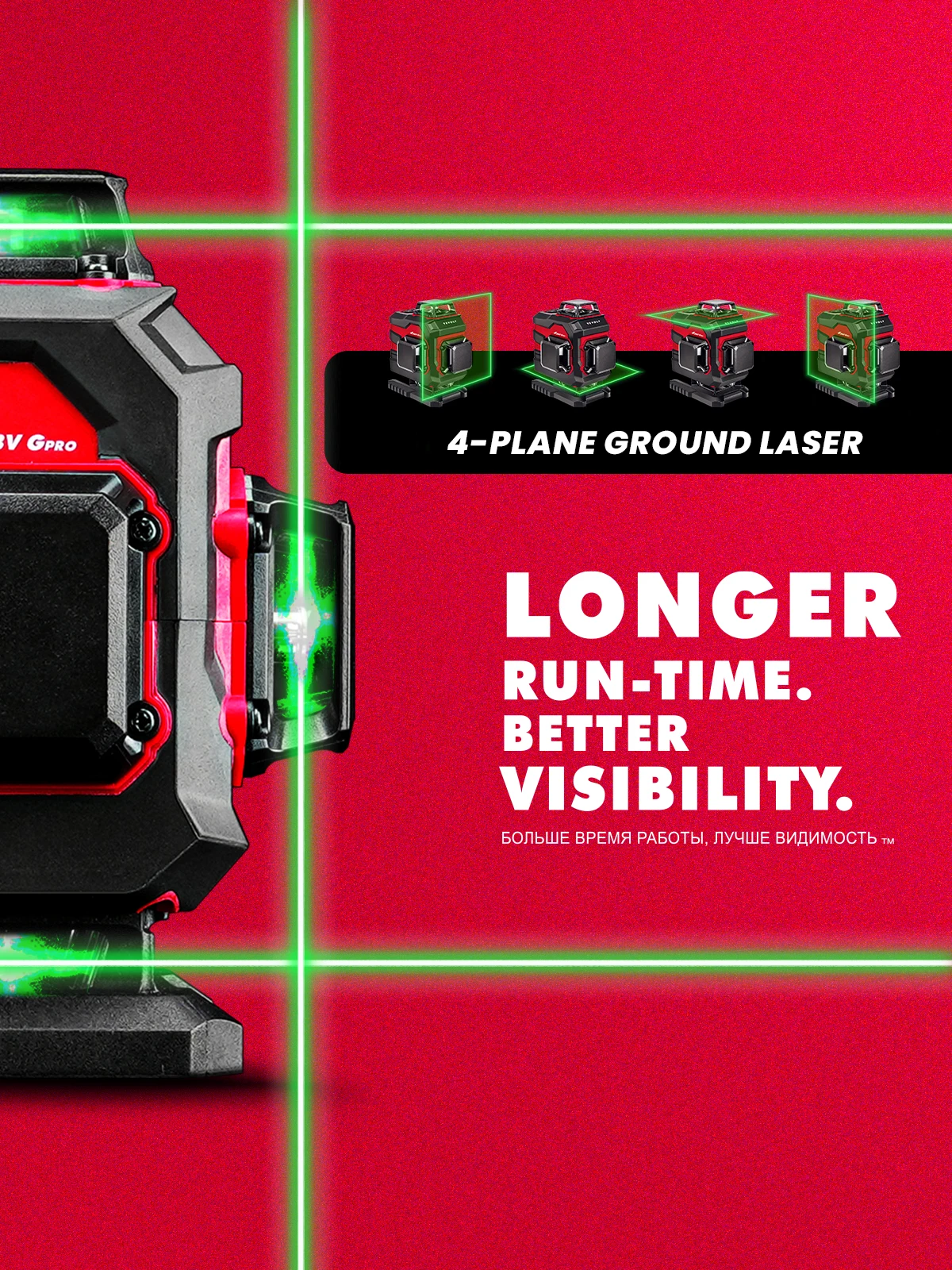 YEVOLT TP-YVGLL4XS16B2PRODP 16 Lines 4-Plane Green Laser Level  Tripod Tools Kit 4D-2 x 5200mAh Power Self-Leveling