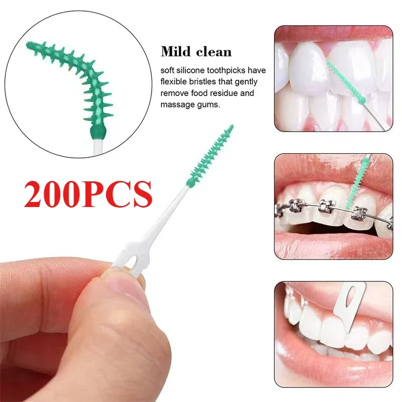 

200 шт. межзубные силиконовые щетки, стоматологические зубочистки, щетка между зубами, силиконовые зубочистки с резьбой, инструмент для чистки полости рта