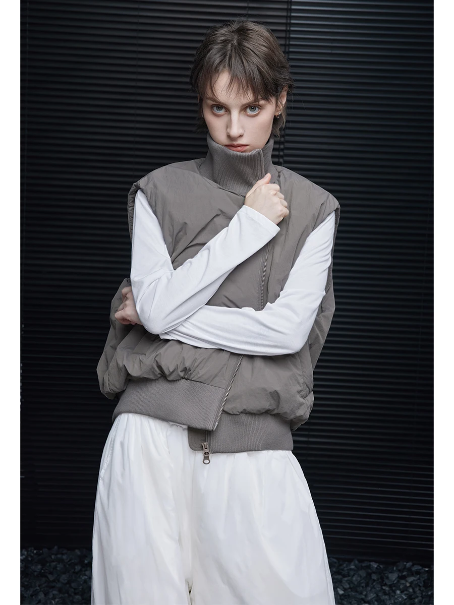 

Жилет женский из хлопка с воротником-стойкой, улучшенной посадкой, модный, уникальный, красивый, уличный стиль, нейлоновая ткань, на молнии...