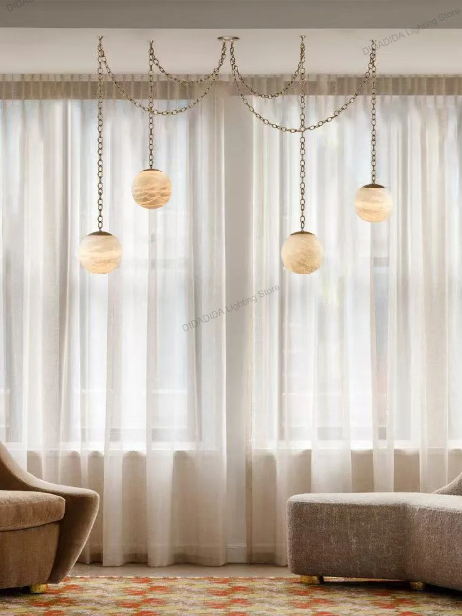 

2025 NEW Designer Globe Shade Marble Chandelier Lamp Metal Frame Lustre 3 Color Dimmable Lighting for Living Dining Room Ceiling