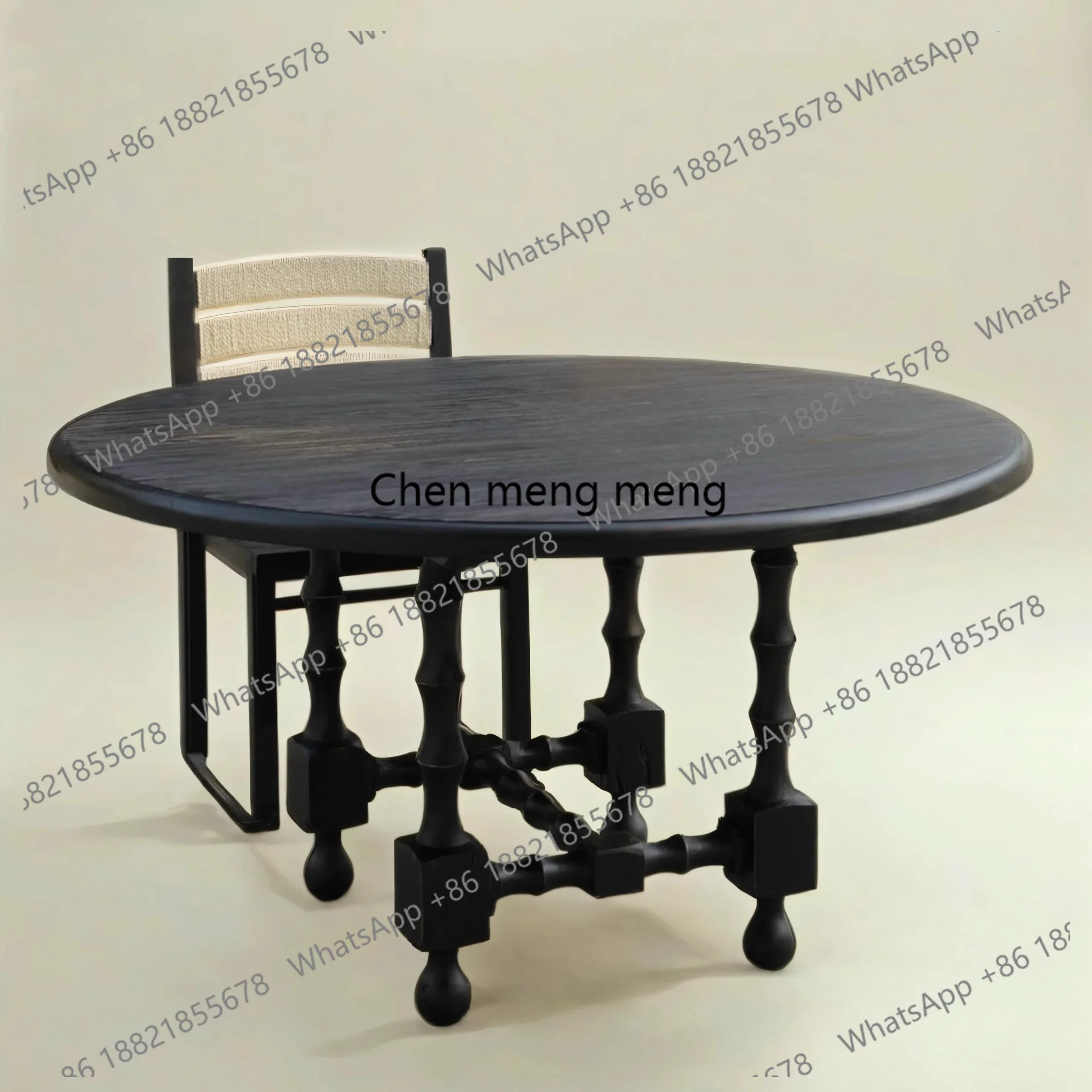 

Hot sales French retro bamboo leg round table Chinese style round dining table