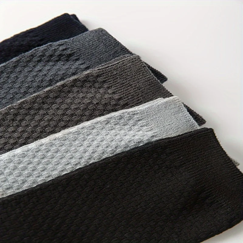 5 pairs of socks men\'s bamboo fiber men\'s socks double needle dark flower small square pattern odor resistant medium tube