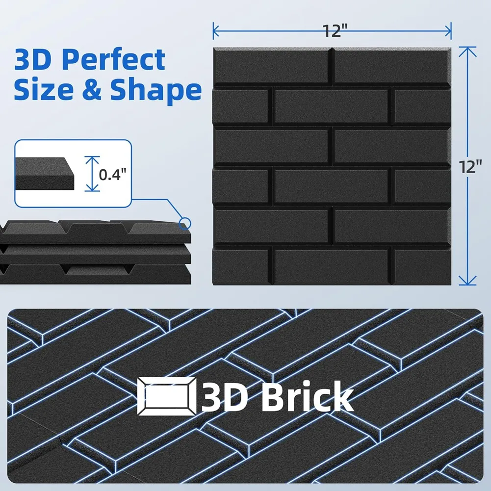 ABXY 12 Pack Acoustic Panels with Self Adhesive, 12 X 12 X 0.4inch Soundproof Wall Panels for Home Studio Decor Black