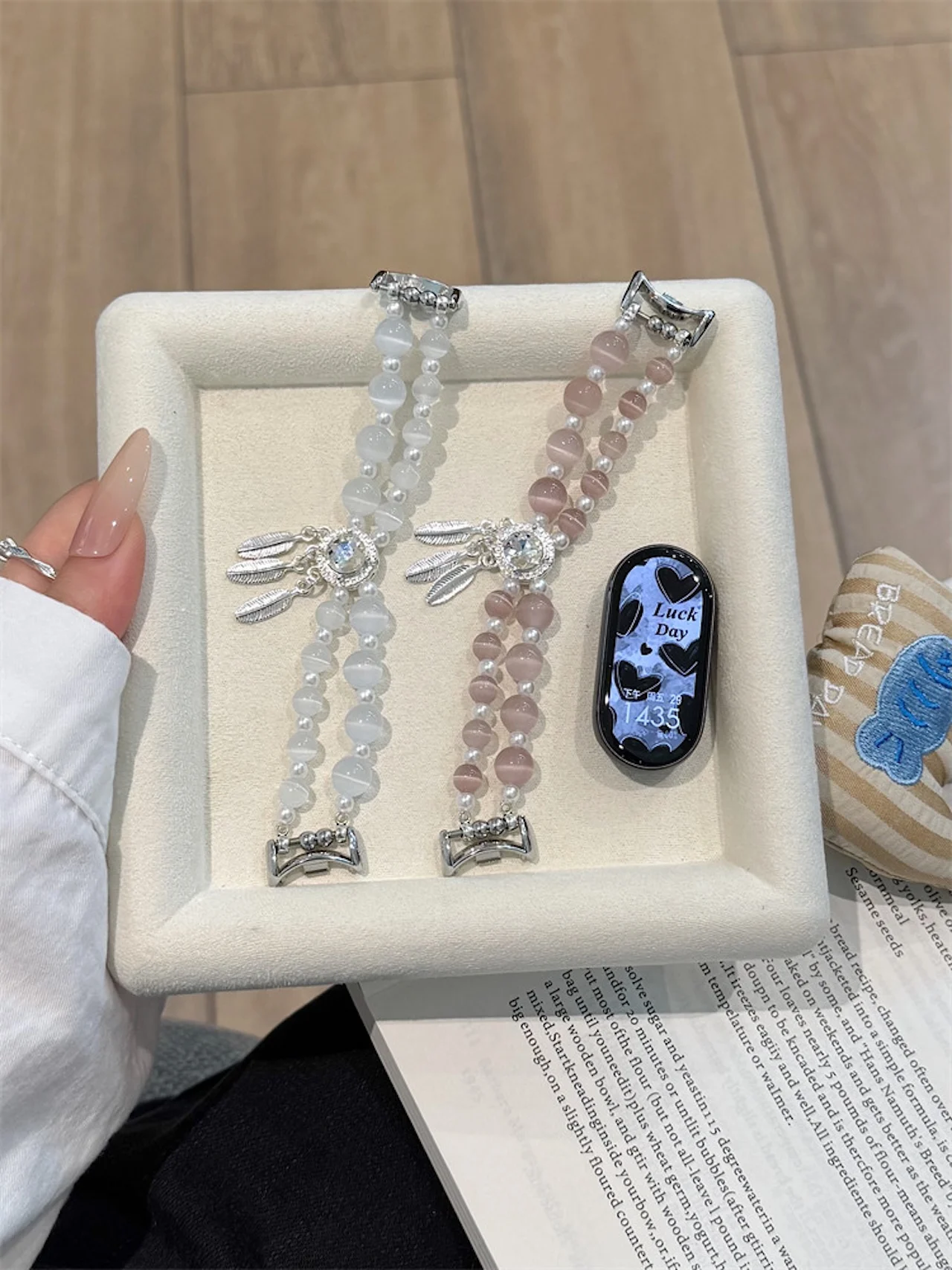 

Wing Rhinestone Cat Eye Bead Bracelet Fit For Xiaomi Band 8 9 10 Pro For Redmi Watch 4 5 Dainty Boho Girls Smart Wrist Accessory