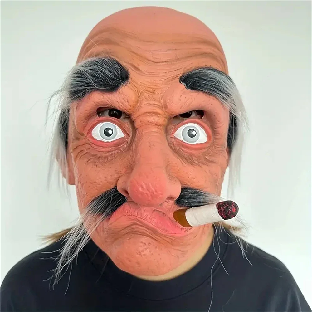 

Smoking Old Man Mask Halloween Party Wrinkle Full For Head Mask Bald Grandpa/Grandma Face Mask Party Supplies Cosplay Props