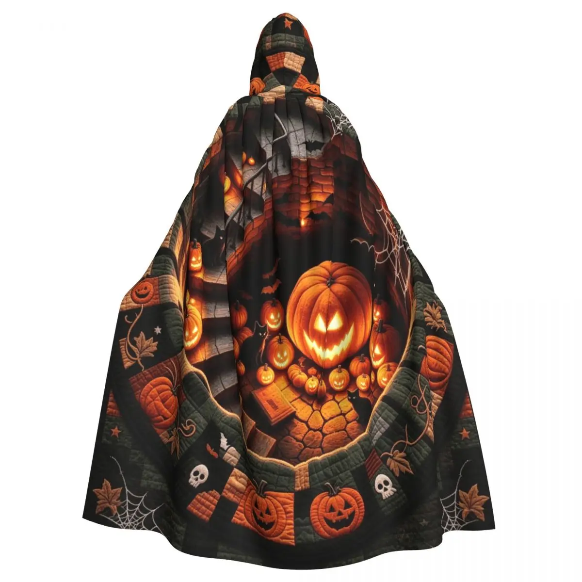 Aldult 3D Visual Vortex Halloween Cloak with Hood Spooky Ghost Grim Reaper Robe Costume for Party