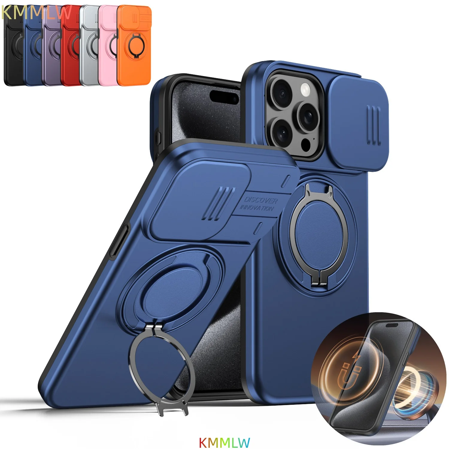 Armor Magnetic Case For iPhone 17 16 15 14 13 Pro Max Plus Camera Protect Ring Holder Cover