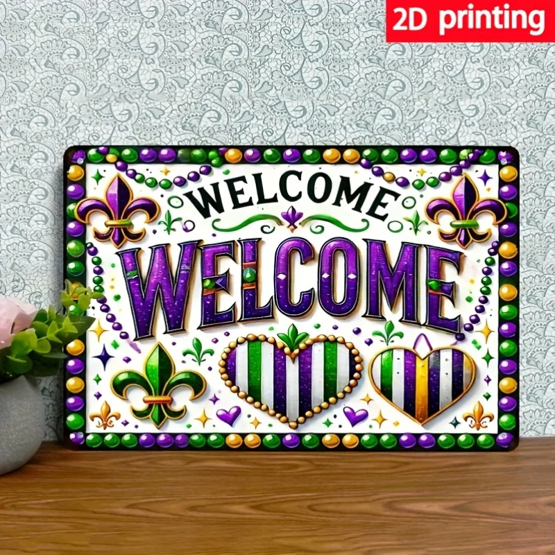 Vintage Mardi Gras 8x12 Tin Metal Wall Sign Carnival Bohemian Decor Gift for Bar Cafe Home Garage