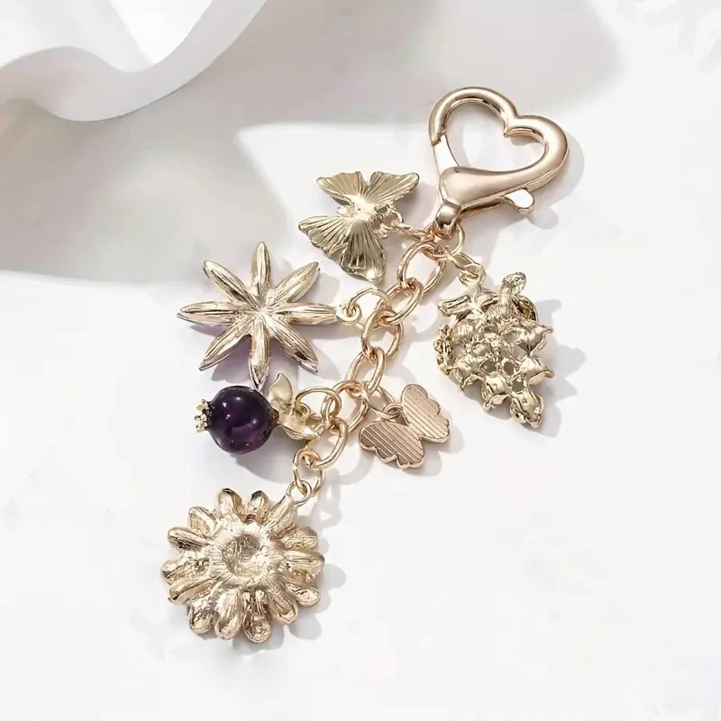 5 قطع المفاتيح الأرجواني زهرة العنب الرمان فراشة بالتنقيط النفط سلسلة لطيف اكسسوارات السيارات