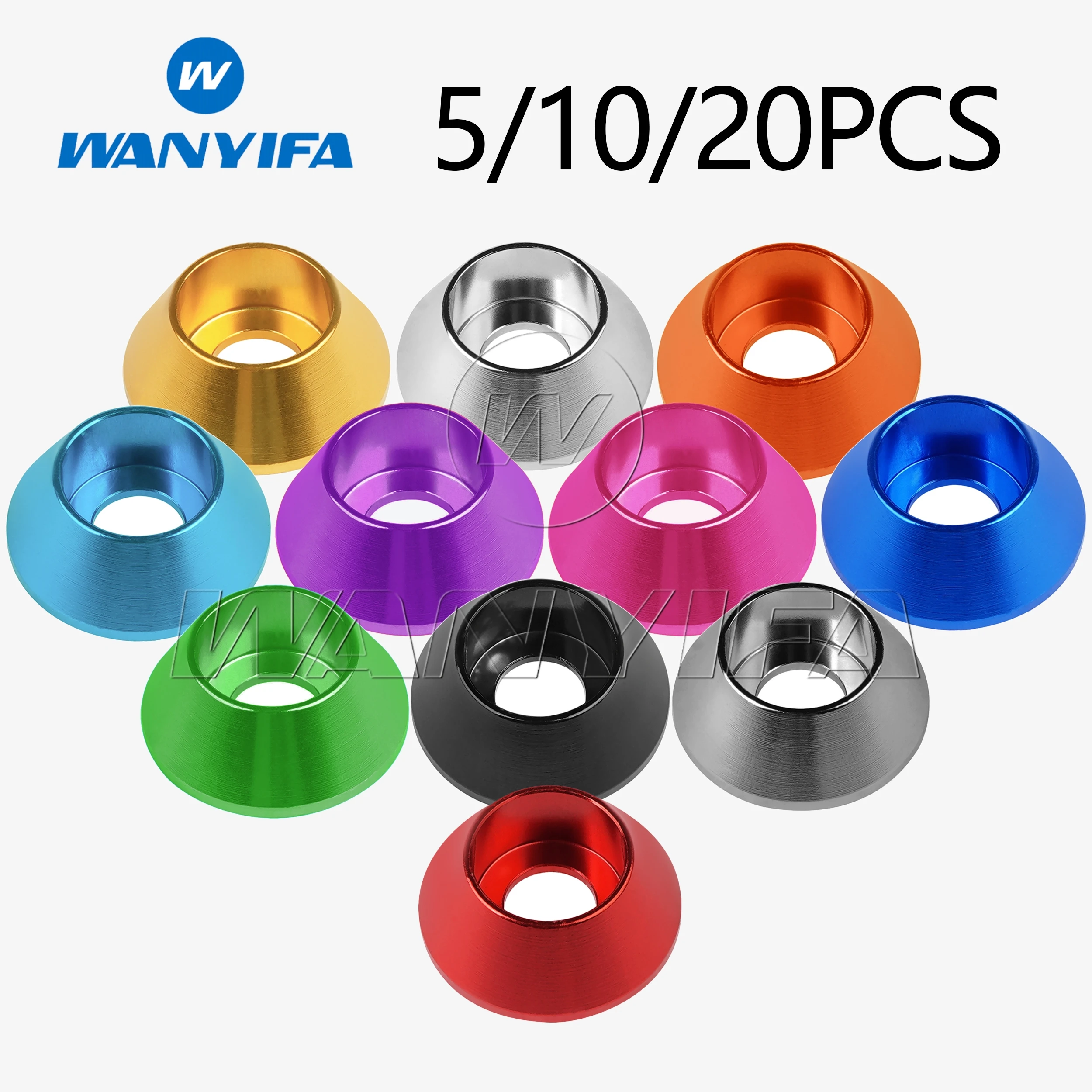 Wanyifa M2 M2.5 M3 M4 M5 M6 M8 Colorful Aluminium Alloy Spherical Conical Washers Gasket DIN912 Hex Bolt Screw Spacers 5-20pcs