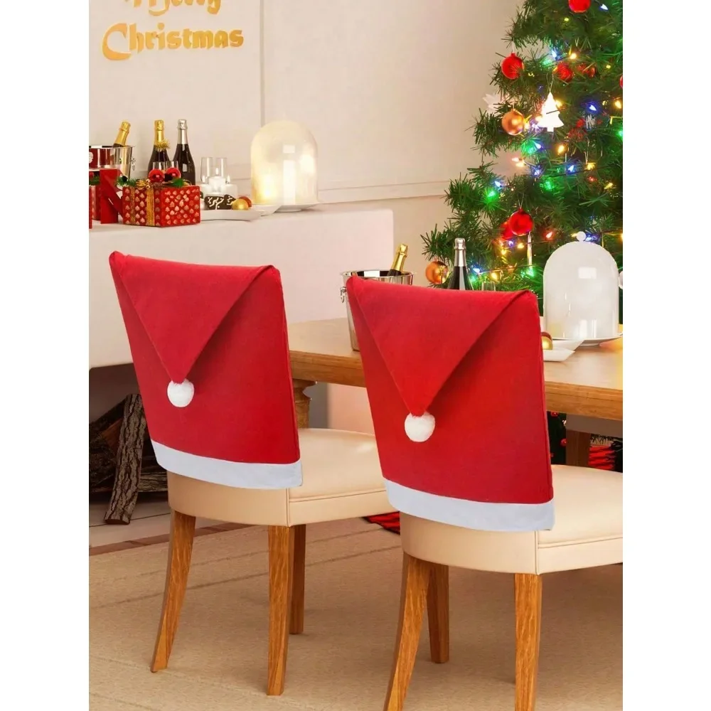 1/2/4 Pcs Santa Hat Christmas Chair Covers Set - Red Xmas Chair Back Slipcovers - Festive Holiday Dining Room Decor - Cute Santa Claus Cap Design For Dinner Party - Stretchable Fabric, Easy Fit, Removable & Washable
