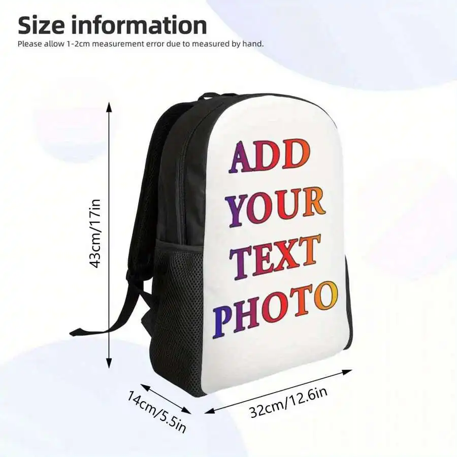 Customizable Photo Backpack For Adults, Large Capacity Casual Travel Laptop Bag With Compartments