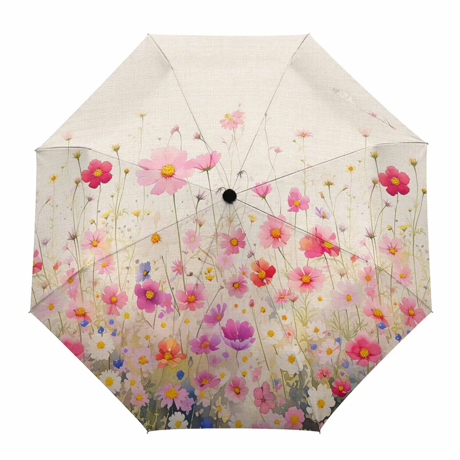 

Flowers Leaves Watercolor Automatic Umbrella Portable Folding Sunny and Rainy Umbrella Women Parasol Umbrella