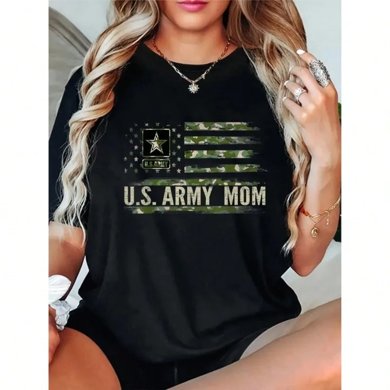 

Fashion Tshirt Vintage U.S Army Mom with Camo American Flag Veteran Gift T-Shirt