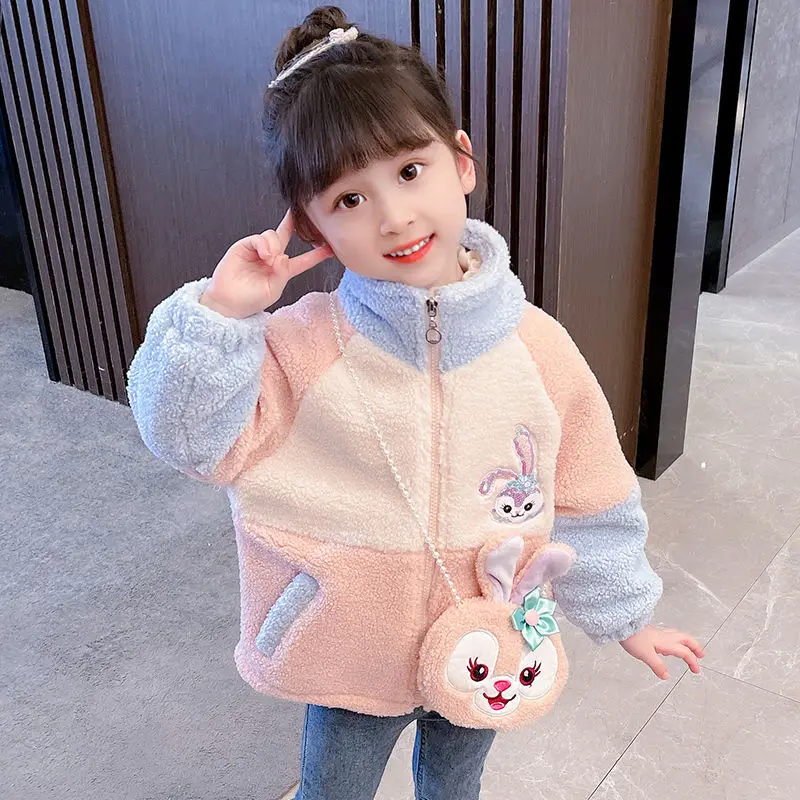 

Disney Starry Dew Coat Mid Long Catton Pattern Splicing Color Jacket Autumn Winter New Style Western Girl Thick Sweater Children