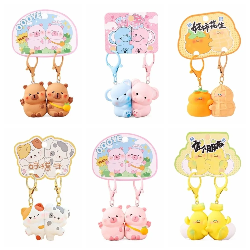 الإبداعية المغناطيسي القط تمثال المفاتيح الفول السوداني كابيبارا الكرتون الحيوان حلقة رئيسية الموز لطيف زوجين المعلقات الأولاد