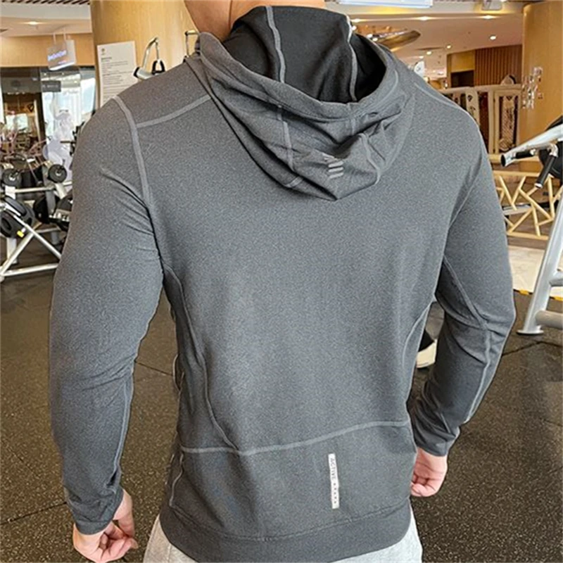 Men\'s Sports Hoodies Quick Dry Elastic Hooded Male Fitness Running Jackets Outdoor Gym Coats Casual Workout Sportwear Sunscreen