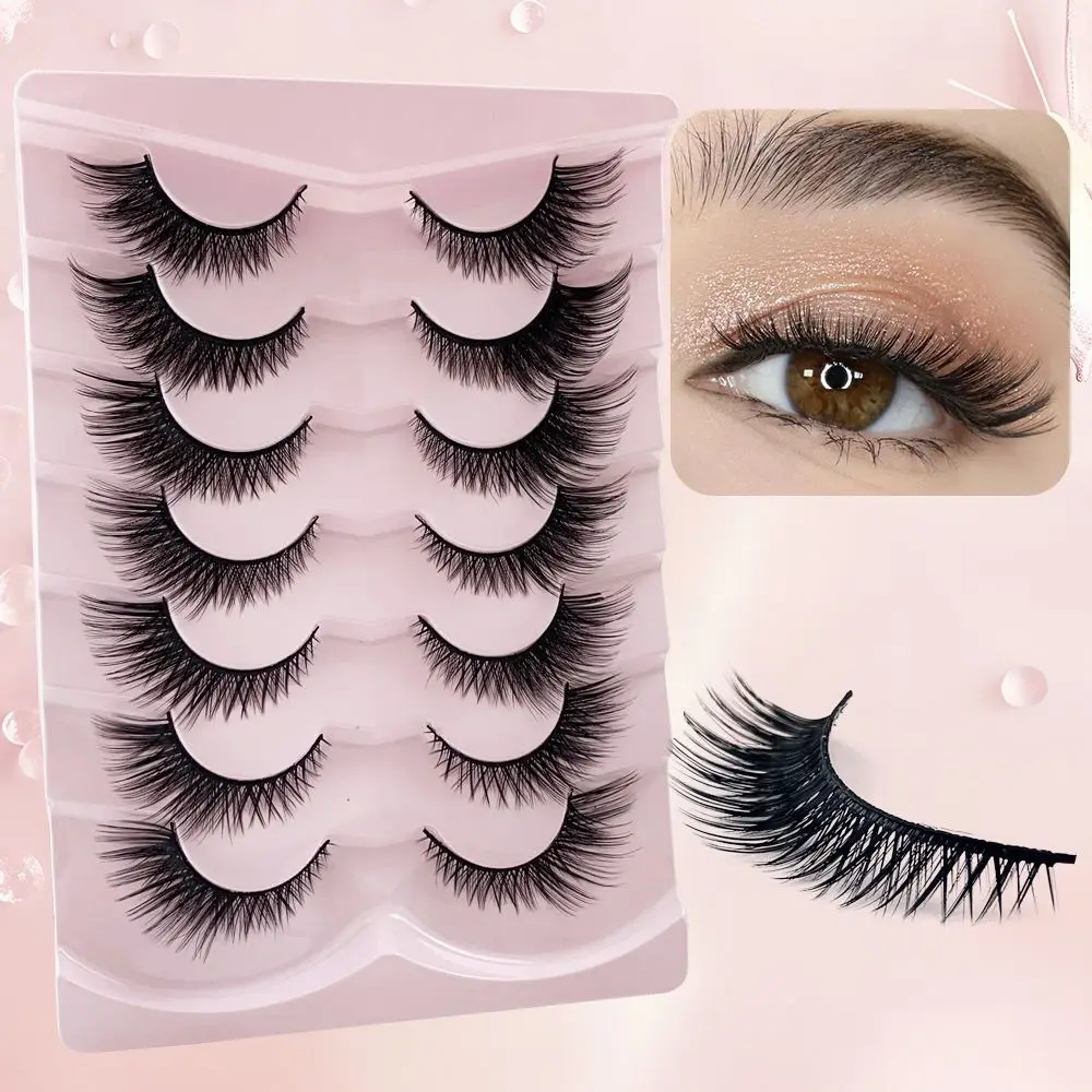 7 Pairs Simulation Eye Eyelashes Eye Tail Lengthening Wispy Diagonal Fly Fake Lashes Reusable Curled Fluffy 3D Faux Mink Lashes