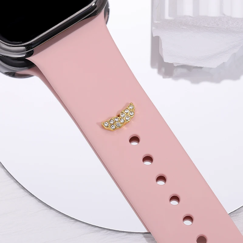 Wings Decorative Charms for Apple Watch Cute Elegant Feather Stud Accessories Metal Charm Jewelry for Iwatch Silicone Bracelet