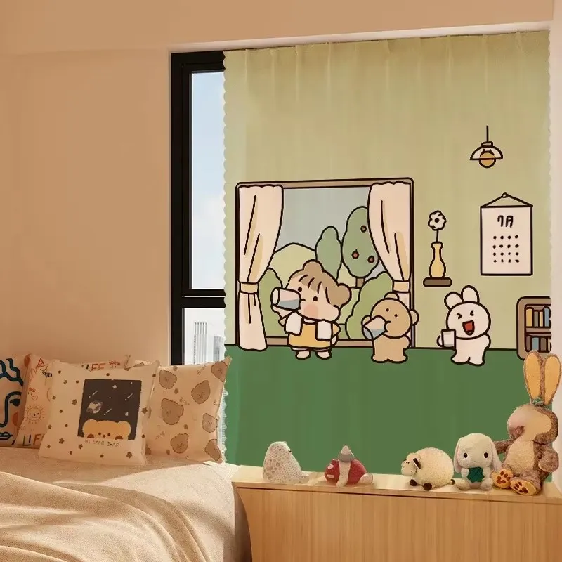 Cartoon Cute Cat Curtain Sticking Curtain Kitchen Bedroom Bathroom Non Punching Partition Dust Shielding Cloth Home Decoration