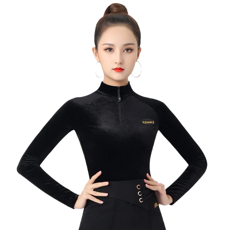 

2023 Velvet Dance Top Women's Dance Practice Clothes Long Sleeve Modern Dance Clothes High Collar Latin Top DB467