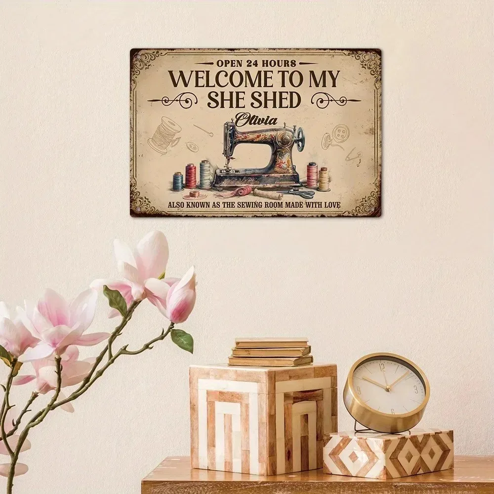 CIFbuy Customizable She‑Shed Sew‑Machine Tin Plaque,Vintage Farm Home Craft‑Lover Decor‑Only Ornament Gift