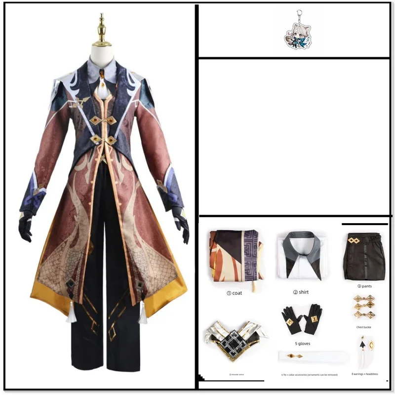 زي تأثيري Zhongli تأثير Genshin, لعبة تشونغ لي مجموعة كاملة, ملابس Morax Zhong Li, هزلية مع لعبة