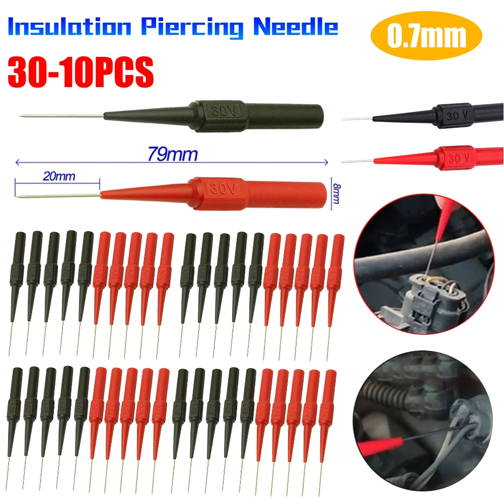

30-10PCS Insulation Piercing Needle 30V Instrumentation Diagnostic Tools Non-destructive 0.7mm Multimeter Test Needle Tip