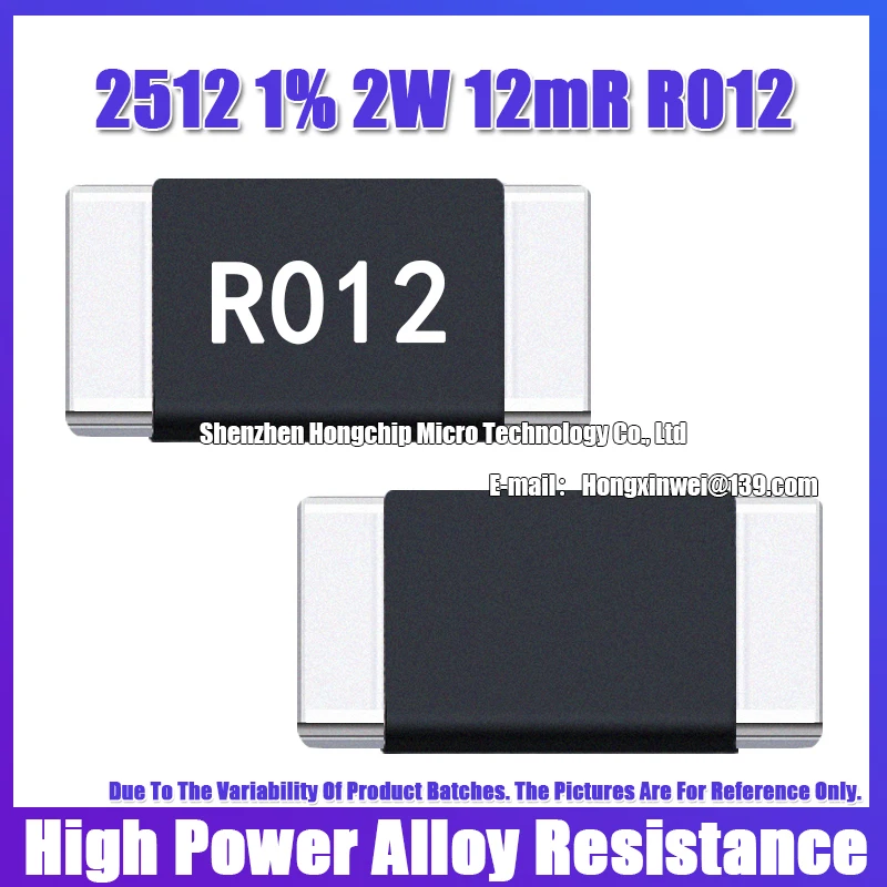 Resistencia de aleación de alta potencia, 2512, 1%, 2W, 12mR, R012, 0,12 ohmios, detección de corriente, 6,4x3,2mm-55 ~ + 170 ℃