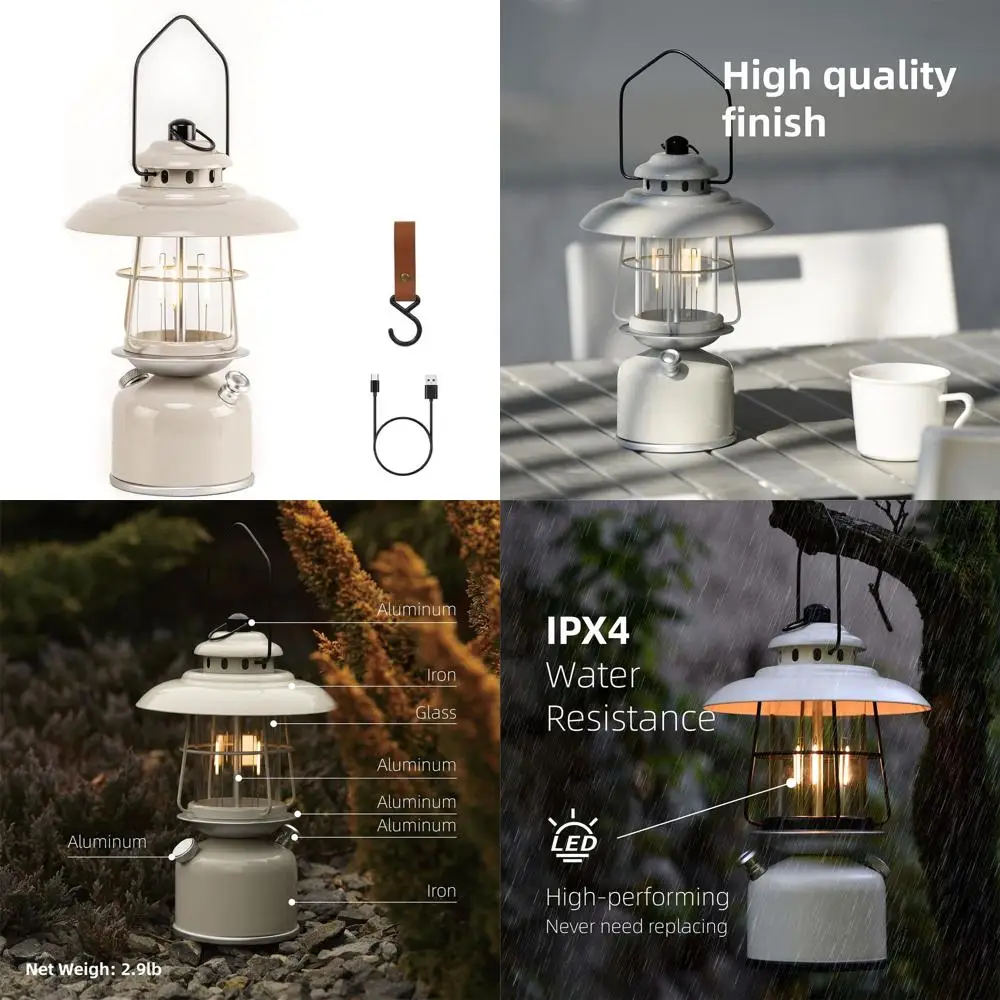 

Retro LED Camping Lantern with 6500mAh Battery for 17-500 Hours, Dimmable Hanging Light for Outdoor and Courtyard Decor