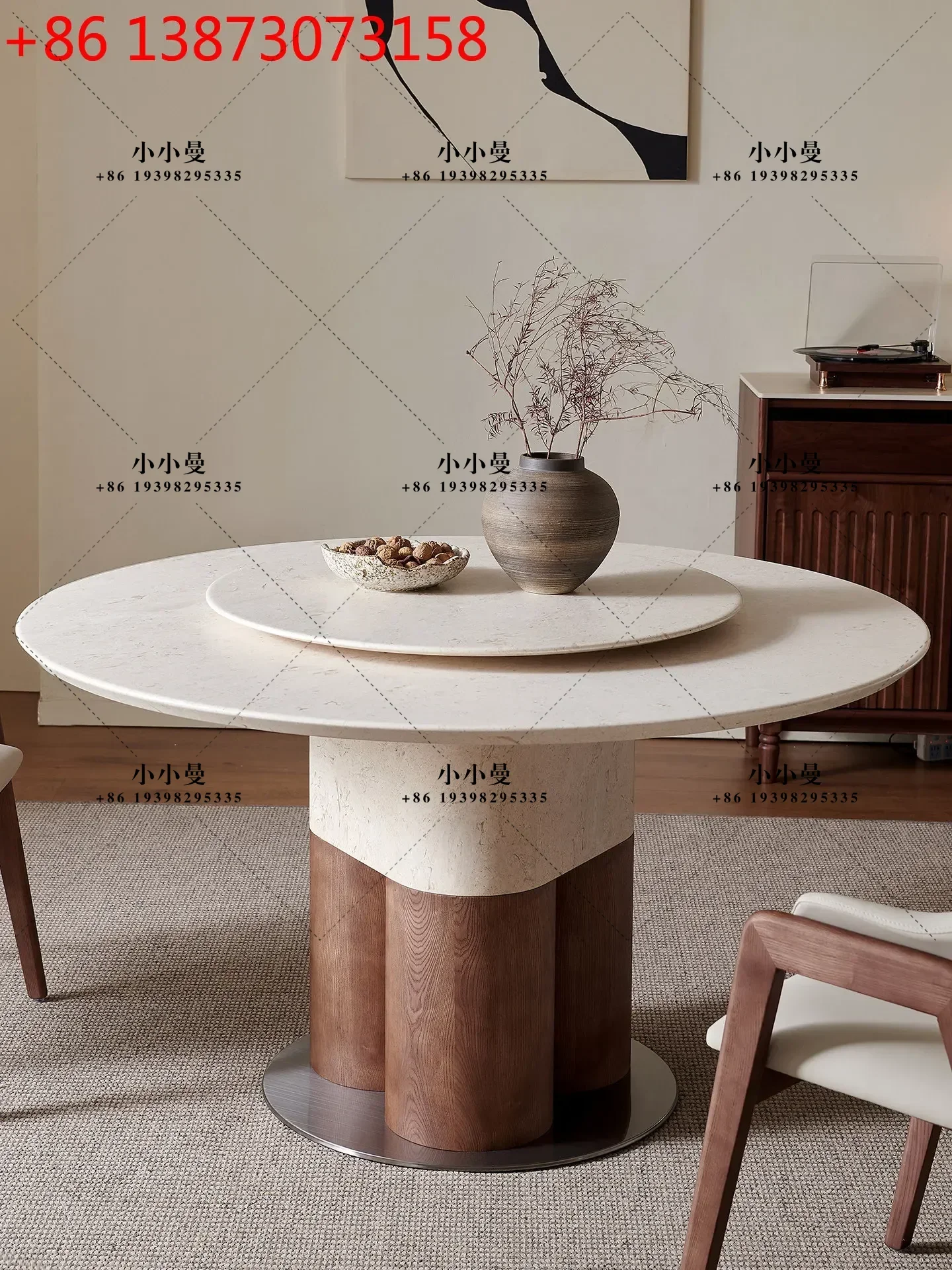 Natural marble dining table and chairs 2026 new high-end Guangdong Foshan round luxury stone dining table