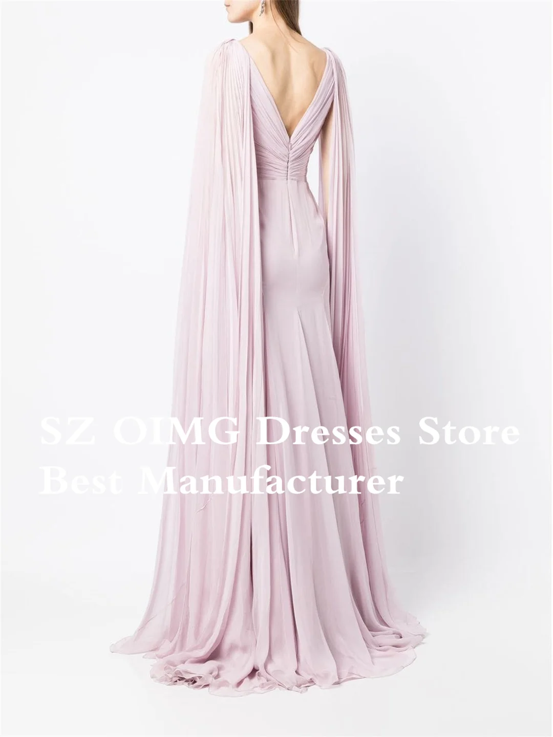 OIMG Elegant Pink Prom Dresses Rhinestone Deep V-Neck Floor Length Chiffon A-Line Simple Evening Gowns Formal Party Dress