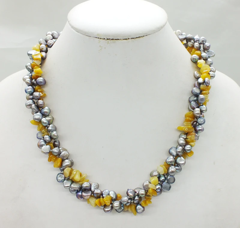 Semi-precious Stones, Combined Beautiful Necklace Baroque Freshwater Pearls and Indian Free Shipping, 3 Shares. Gray 19