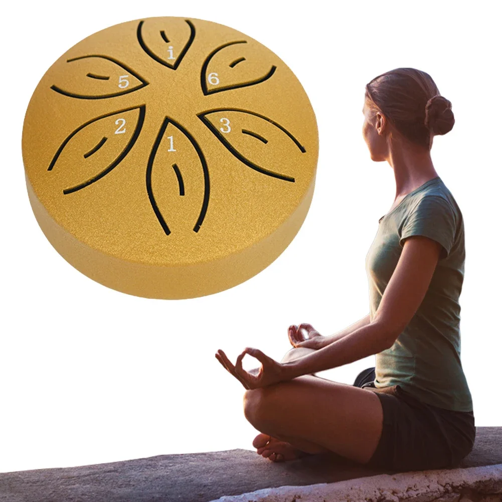 3 Inch 6-Tone Steel Tongue Drum Mini Hand Pan Drums with Drumsticks Rain Drum for Yoga Meditation Instrument Drum Accessories