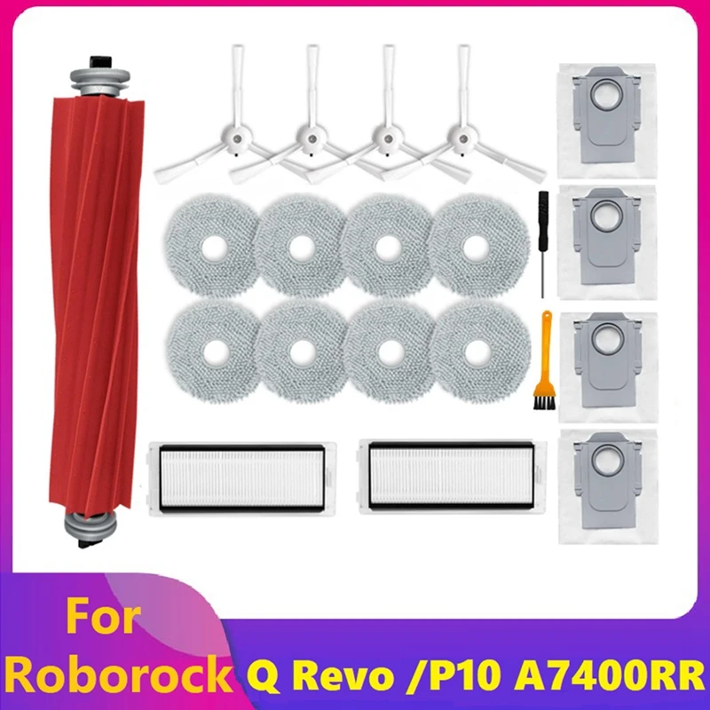 21PCS For Roborock Q Revo /Roborock P10 A7400RR Robot Vacuum Replacement Main Side Brushes Dust Bag Mop Pad HEPA Filter