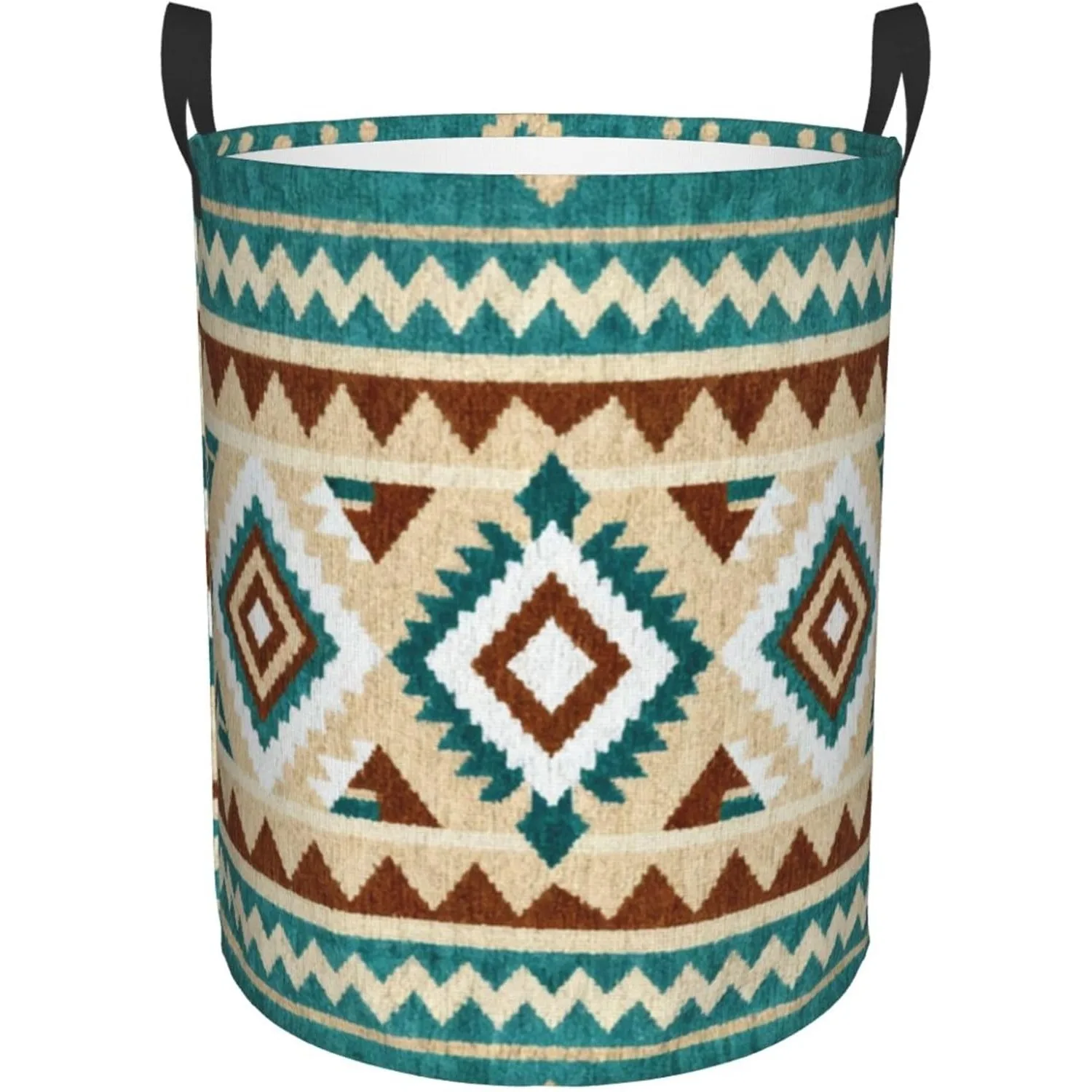 Laundry Hamper Compatible With Ethnic Southwest Western Tribal Aztec Green Collapsible Foldable Laundry Baskets with Handles