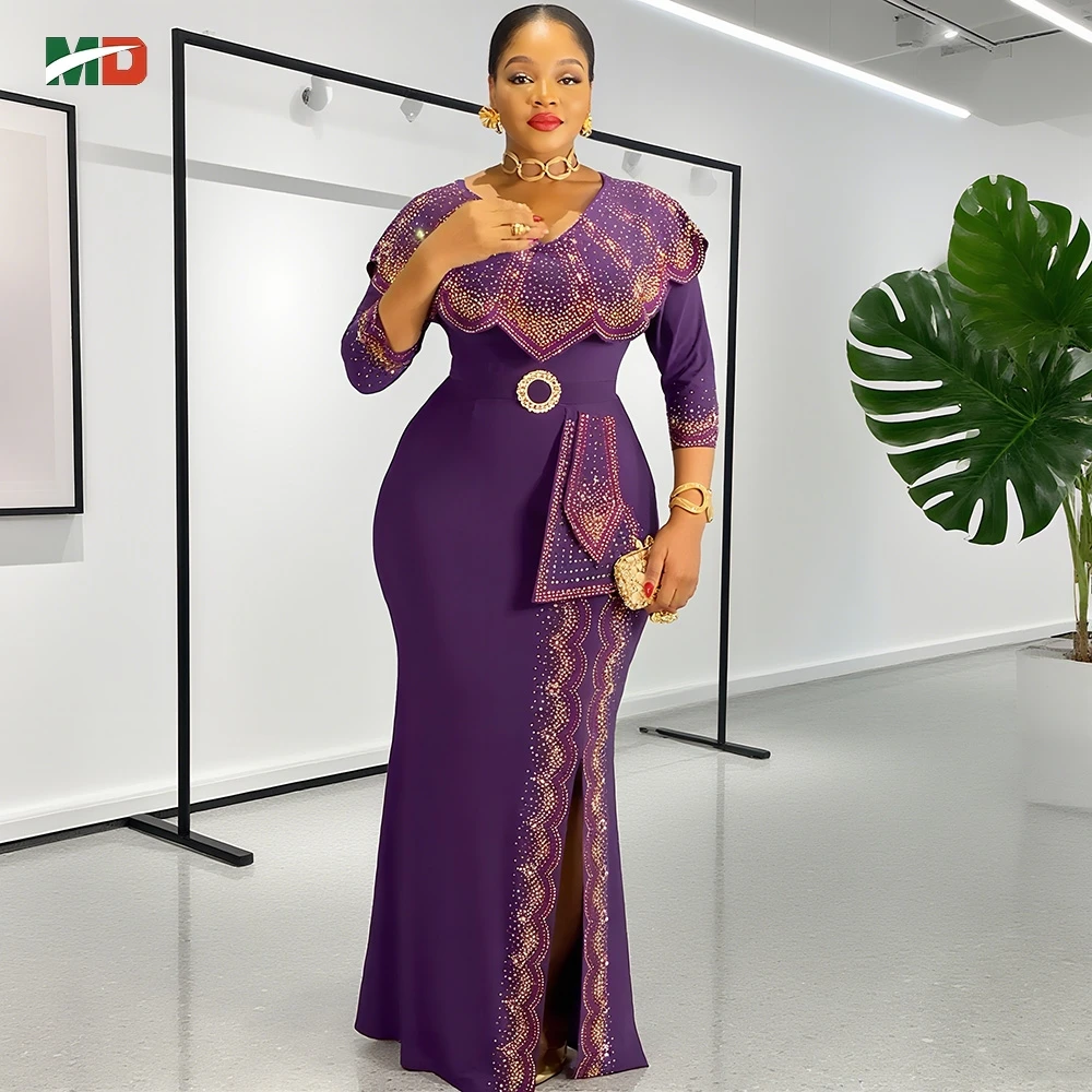

MD 2025 New African Clothes For Women Dress Fashion Sparkling Diamond Slim Dress Party Wedding Dress Vintage Casual Vestidos