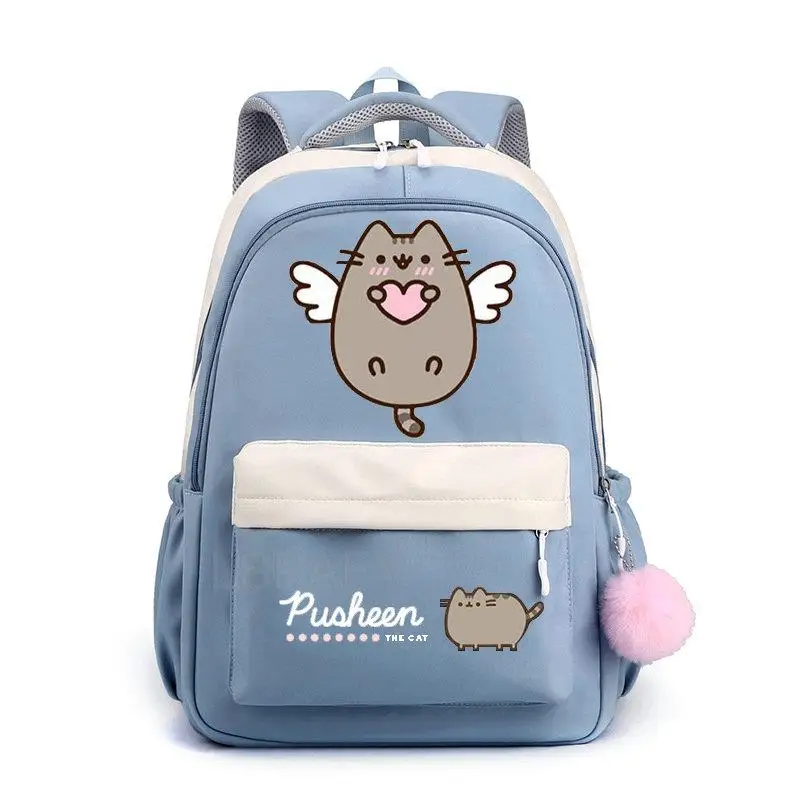 Fat Cat Backpack Pusheen Printe Female Male Nylon Simple Large-capacity Solid Color Schoolbag Insert Buckle Laptop knapsack