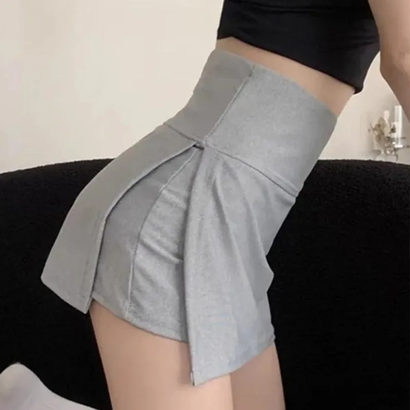 Sexy And Charming Tennis Skirt Gym Running Solid Color Sports Skirt Lycra Pleated Yoga Skirt One-piece Anti-glare Women's Skirt